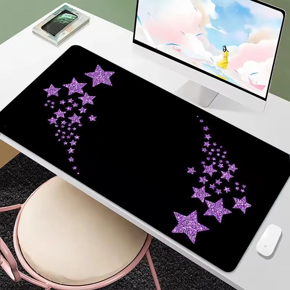 Magical Purple Starry Meteor Art Pattern Non‑Slip Rubber Large Mouse Pad For Laptop Computer Gaming And Daily Office Scenarios