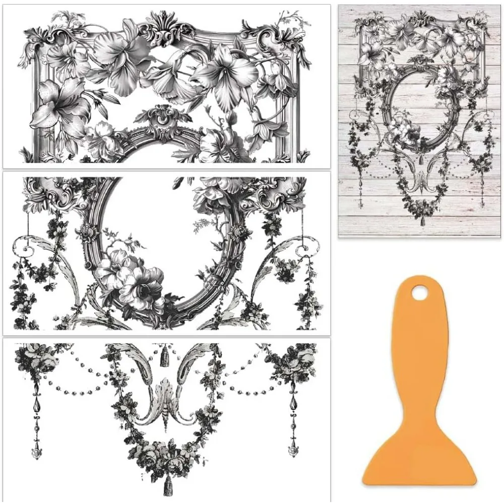 

3Pcs/Set Black Flower Rub on Transfers for 12x6 Inch Black Mirror Decor Flower for Wood Furniture Decor Scrapbooking