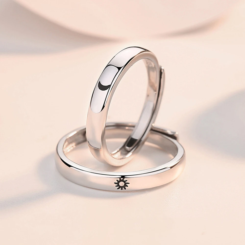 Sun Moon 2in1 Irregular Match Couple Rings Opening Adjustable Ring Sterling Silver Wedding Ring Jewlery Lover Gift for Friends