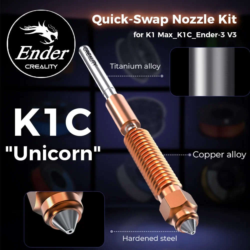 

CREALITY K1 Max_K1C_Ender-3 V3 Комплект быстросменных насадок Unicorn Цельнометаллический интегрированный дизайн 0,4 0,6 0,8 мм с высокой поддержкой расхода