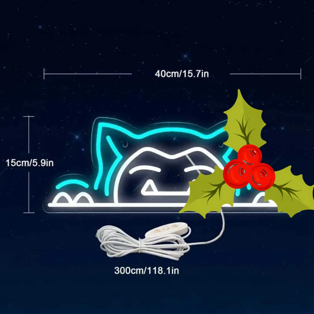 Cartoon Cat Neon Light Sign for Gaming Room Bedroom Decor Dimmable USB Blue White LED Wall Art Modern Tech Vibe Comfort Fun