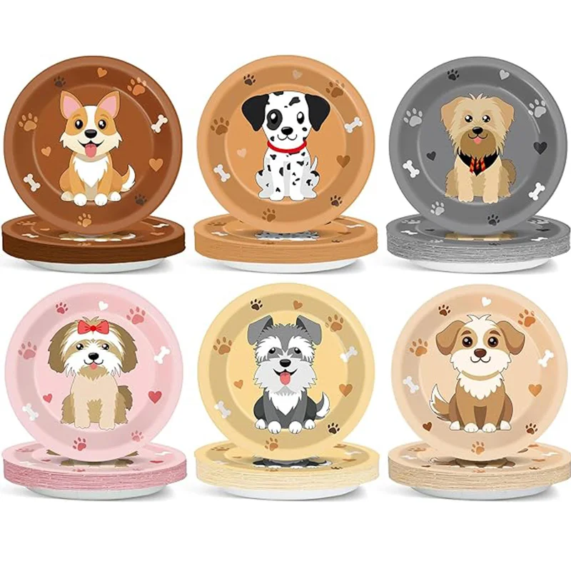 Cartoon Dog Party Decoration Paper Plate Puppy Themed Disposable Dinner Plate Pets Children's Birthday Baby Shower Party Supplie