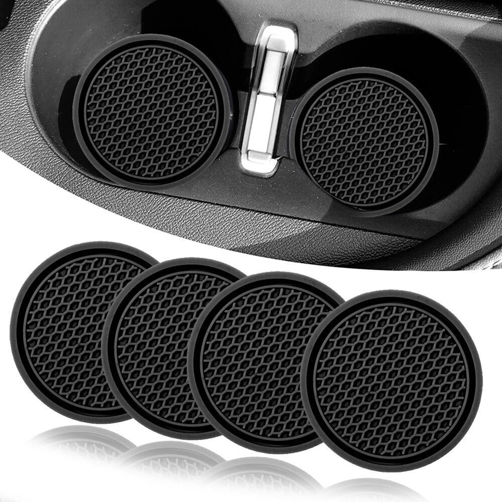 4pcs Car Cup Holder Anti-SlipSilicone Insert Coaster Mat Thickness 5mm Car Cup Holders Pad Replacement Auto Accessories Black