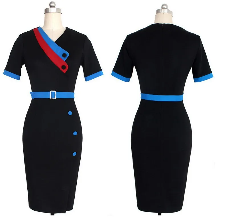 

2024 New Color Contrasting Dress is Hot Selling at European Station, European and American Style Short Sleeve Large Pencil Dress