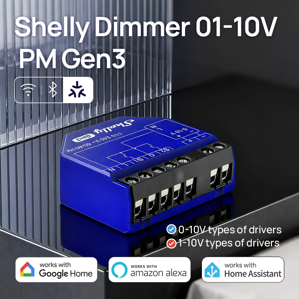 

Shelly Dimmer 0/1-10V PM Gen3 Wi-Fi Bluetooth Operated Smart Dimming Controller With Power Measurement Precise energy consumptio