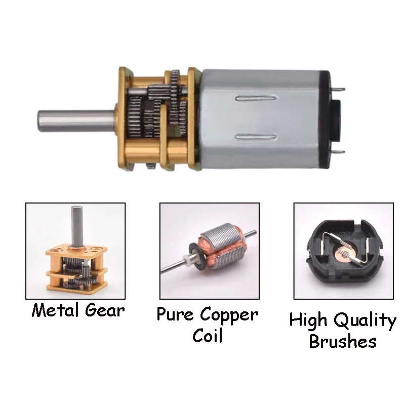 GA12-N20 3V 6V 12V Micro DC Geared Motor 15~3000 RPM0.2/0.7/2.4W 3.75~2000g.cm Metal GearLow Speed Small Motor Intelligent Car
