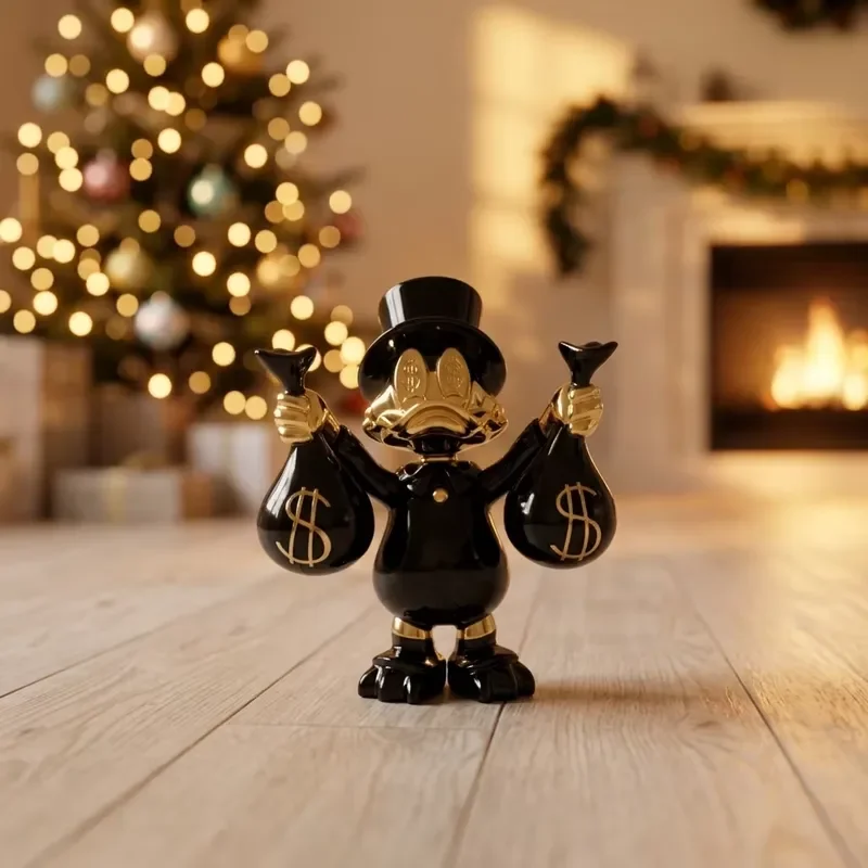 High-quality resin duck statue custom electroplated color cartoon sculpture, suitable for home and office desktop decoration