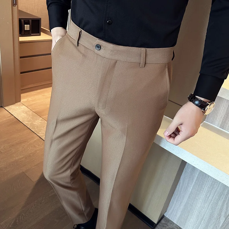 2024 Spring Autumn Fashion Business Casual Pants Men's Straight Leg Slim Fit Suit Pants Formal Office Social Wedding Dress Pants