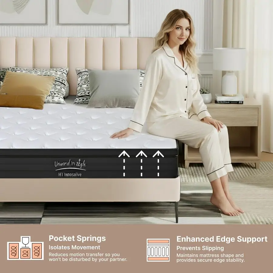 Materasso di dimensioni, materasso ibrido a molle insacchettate da 12 pollici a 5 zone con memory foam in gel per alleviare la pressione Amp Peaceful Sleep, F medio