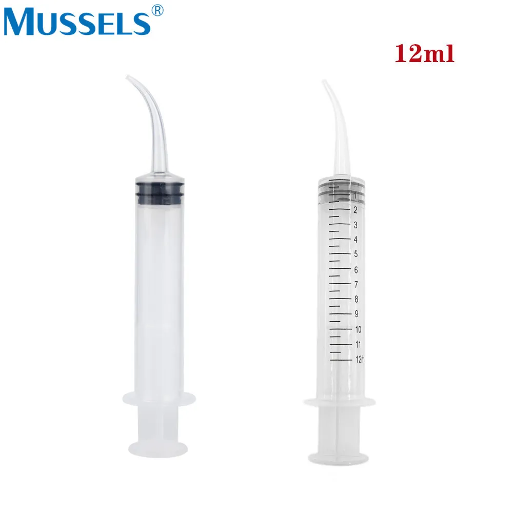 10pcs Dental Irrigation Syringe With Curved Tip 12ml Disposable Plastic Elbow Needle Tube Teeth Flushing Injection Material Tool