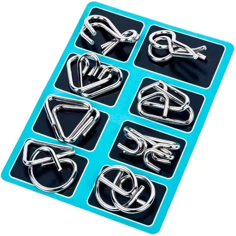 8Pcs/Set Montessori Metal Puzzle Wire IQ Mind Brain Teaser Puzzles Adults Interactive Game Reliever Educational Toys