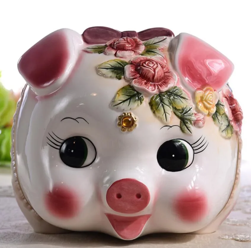 

ceramic cute pink pig piggy bank home decor crafts room decoration objects ornament porcelain animal figurines gift for girls