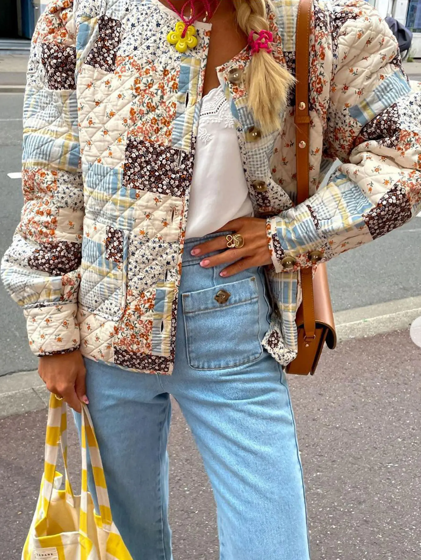 Europees en Amerikaans bedrukt katoenen gewatteerd damesjack met grote zakken Gewatteerde katoenen jas voor onafhankelijk station