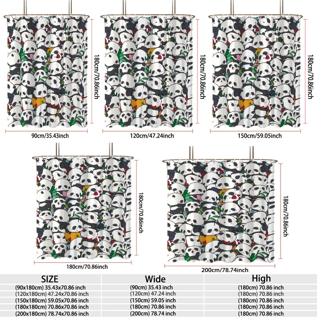 Cute Panda Family Shower Curtain Waterproof Bathroom Decor Bathroom Shower Curtain 180x180cm Novelty Print Supplies