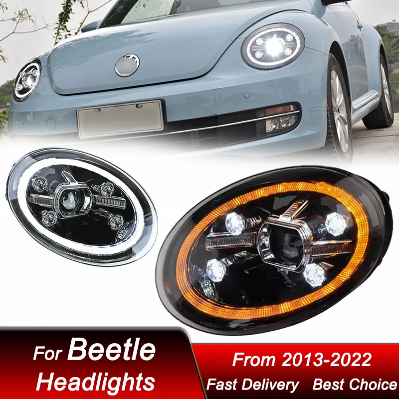 

Автомобильные фары для Volkswagen VW Beetle 2013-2022 новый стиль, полностью светодиодные автомобильные фары в сборе, комплект аксессуаров для линз проектора