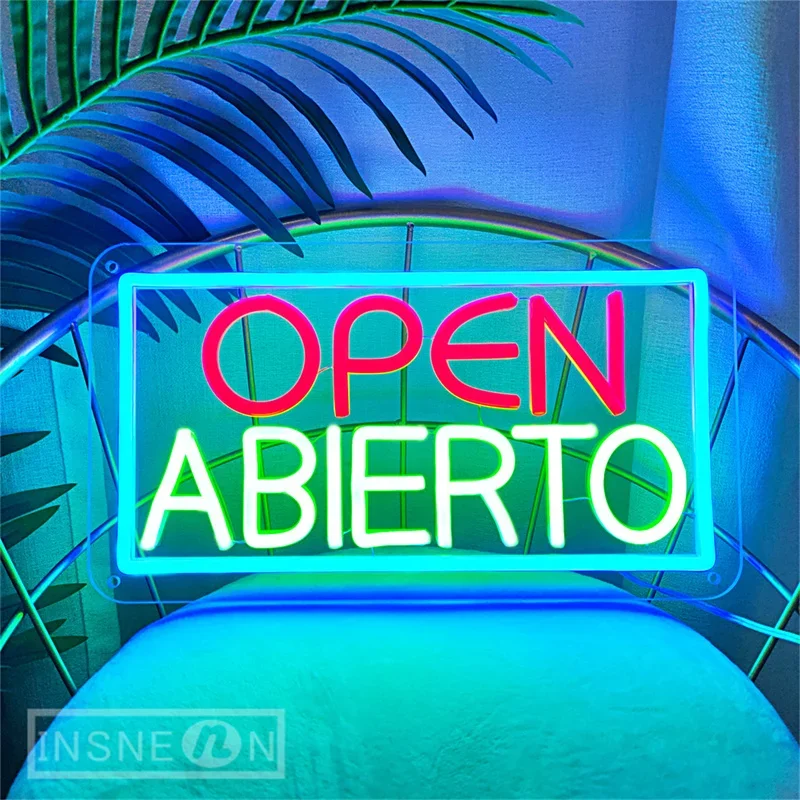 Neon Sign LED Light Abierto Spanish Neon Signs for Coffee Shop Studio Room Wall Decor Disco Club Bar Restaurant Open Neon Signs