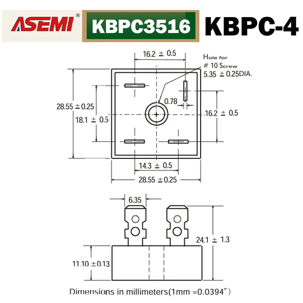 KBPC3516 35A 1600V Single Phase Rectifier Bridge Diodes ASEMI
