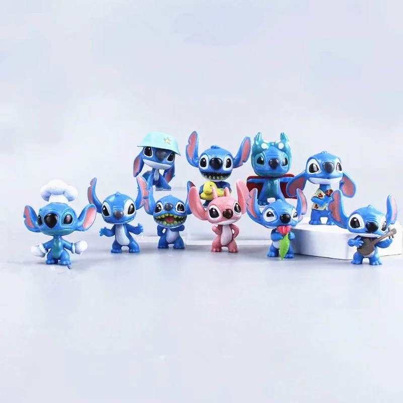 10pcs MINI Stitch Anime Figurine Dolls Cute Cartoon Lilo and Stitch Action Figures Collectible Decoration Model Toys Kids Gift