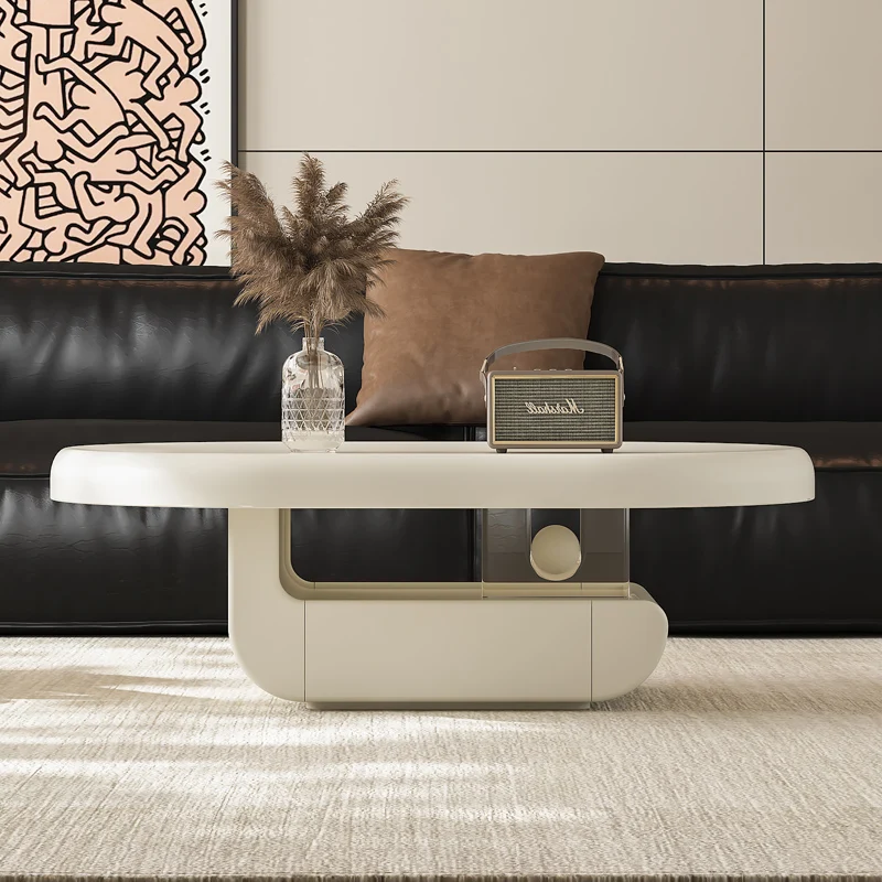 

Cream wind floating coffee table living room new small apartment Italian solid wood oval design coffee table