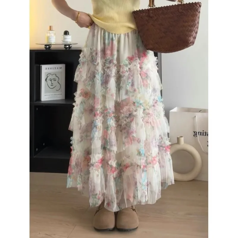 Elegant Floral Embellished Half Skirt Women's Summer New Design Sensation Tulle Cake Skirt Beautiful Long Trendy Skirts