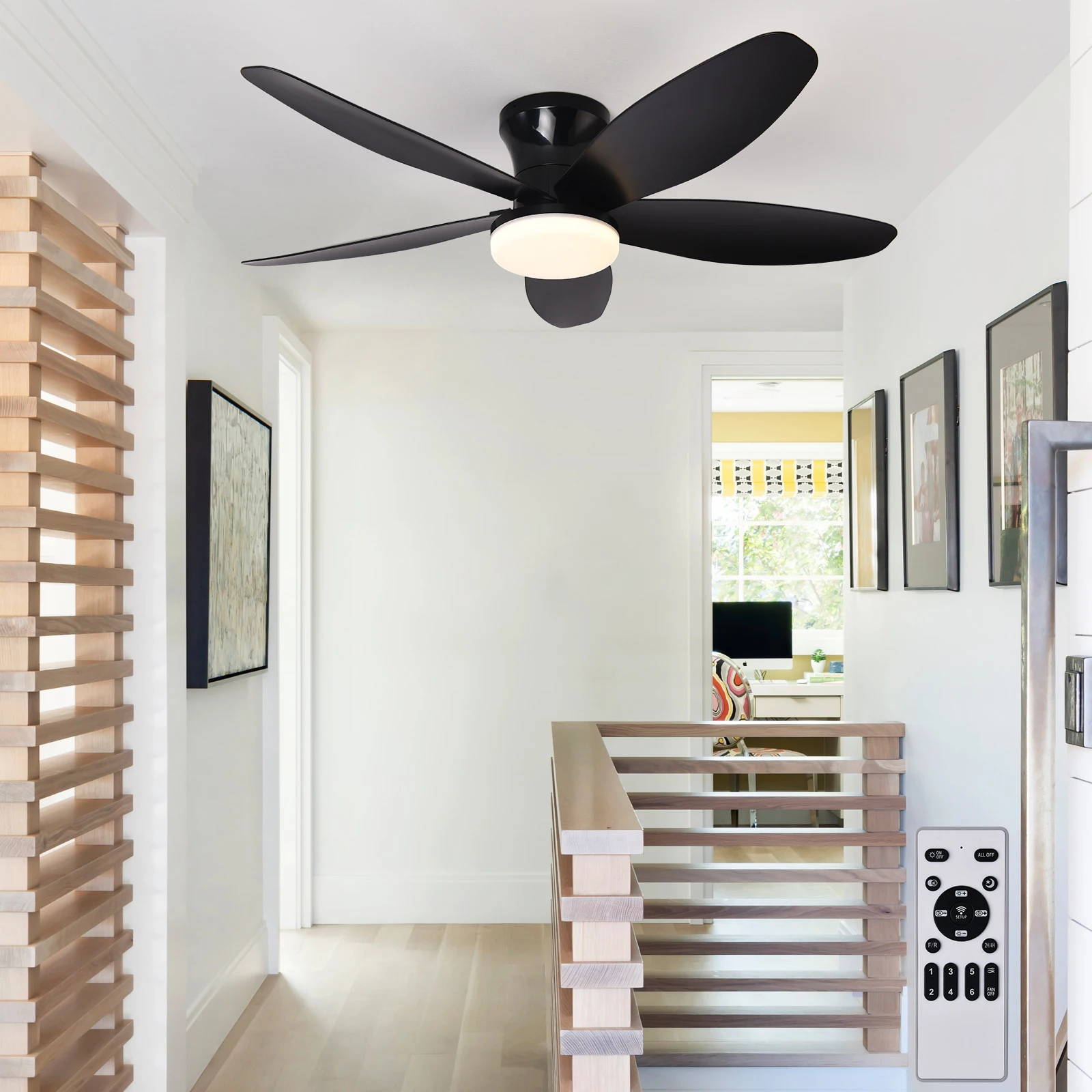 Ventilador de techo con luz 3 colores, 6 velocidades, sincronización, ventilador de techo con control remoto 5 aspas para cocina dormitorio comedor