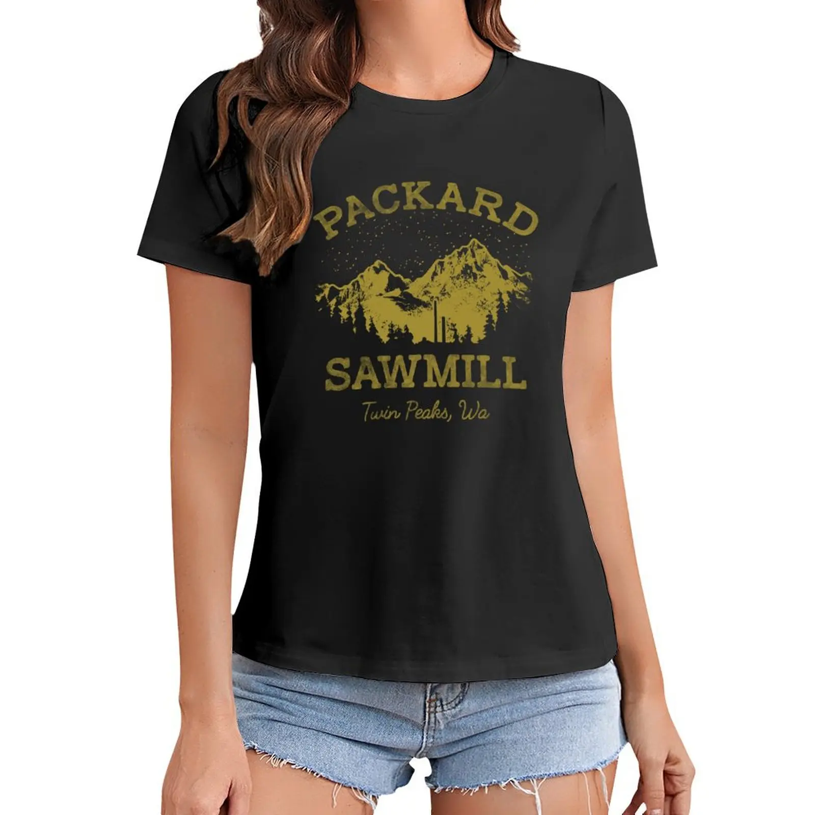 

Twin Peaks Packard Sawmill Distressed Retro Vista Logo T-Shirt anime animal print cute clothes woman t shirt