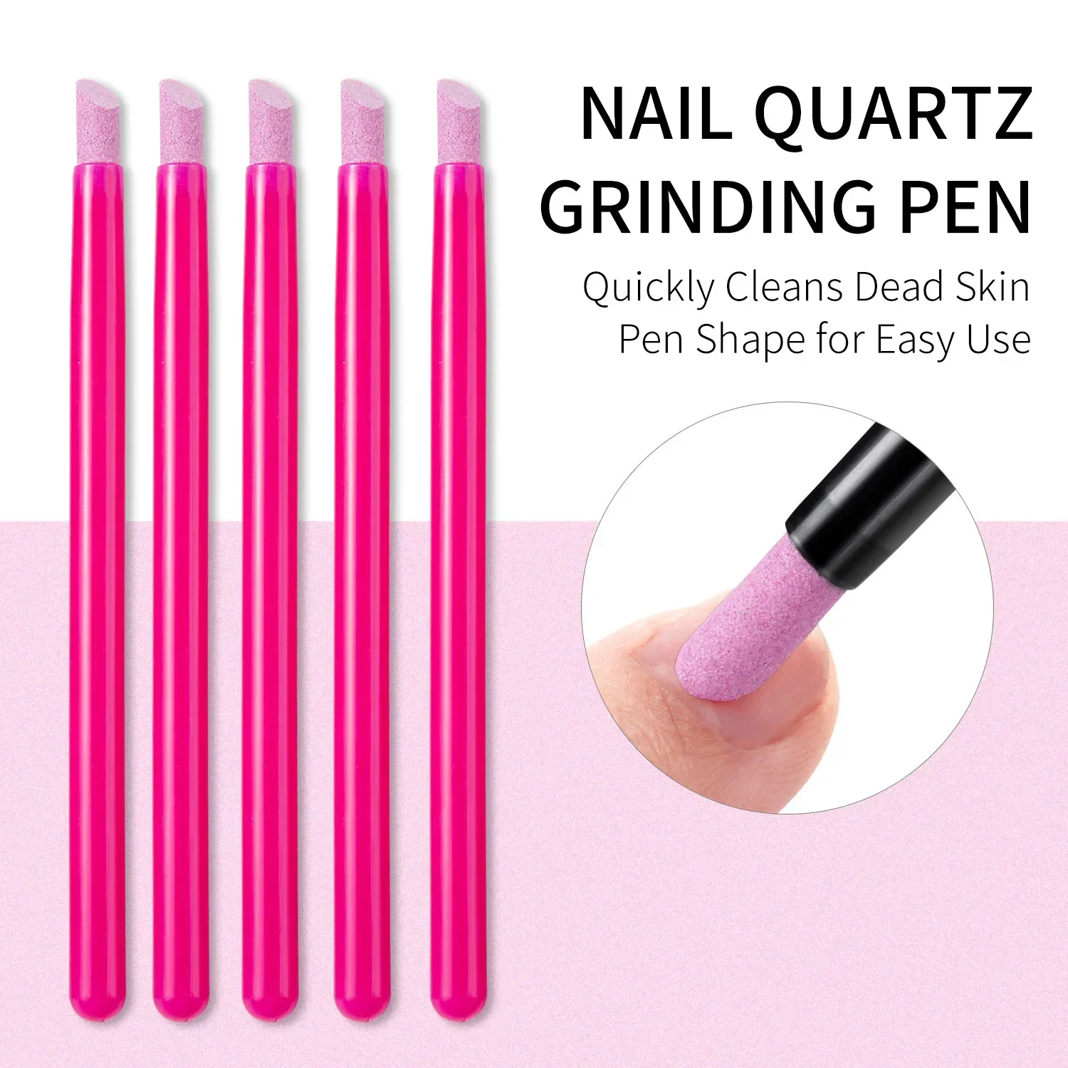 5Pcs Quartz Pen Nail  Cuticle Polish Manicure Pushers Nail Stick Nail Files Grinding Pen Dead Skin Remover for Natural Nail