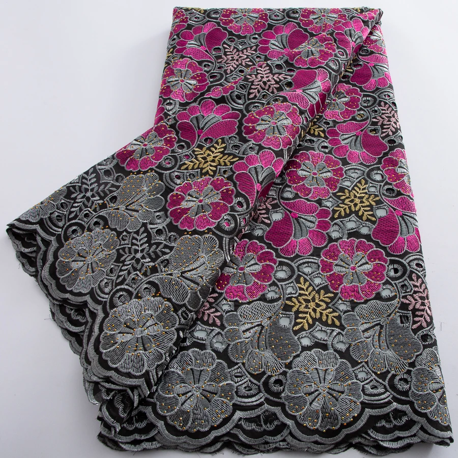 Afrikanischer Schweizer Voile-Spitzenstoff, bestickte nigerianische Trockenspitze mit Blumenmuster, hochwertige Baumwollspitze für Partykleider, Nähen, 5 Yards