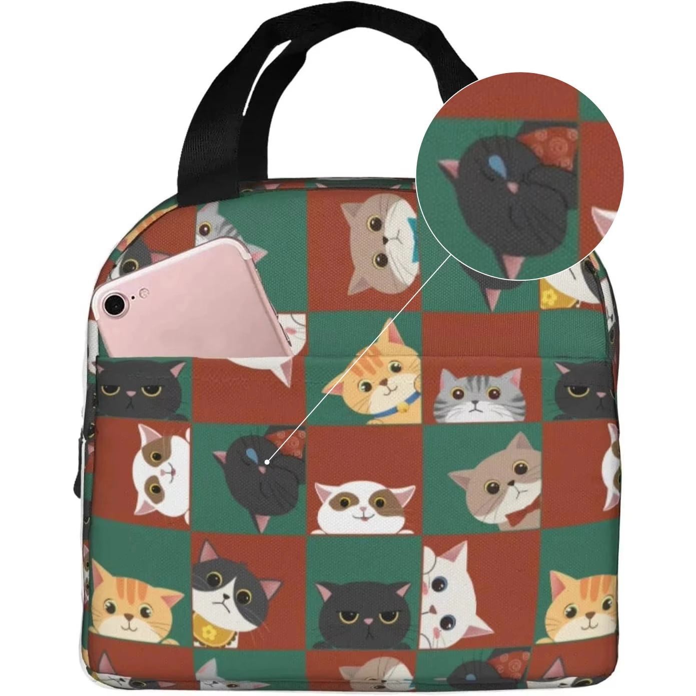 Cat Lunch Bag Kids Cute Insulated Cat Lunch Box for Girls Women Men Reusable Lunch Tote for Office Work Picnic Hiking