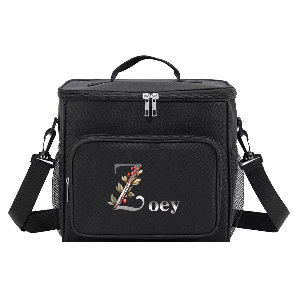Customized Name Lunch Bag Insulated Handbag Waterproof Camping Storage Box Refrigerated Food Storage Box Silver Letter Pattern