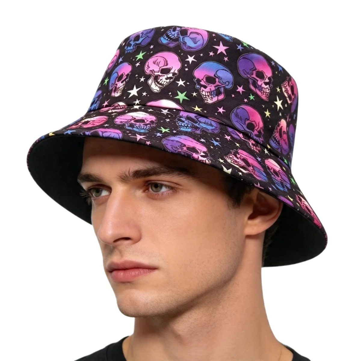 Skull Star Pattern Bucket Hats Women Men Summer Travel Sunscreen Reversible Fisherman Hat Female Decorate Panama Street Hip Hop