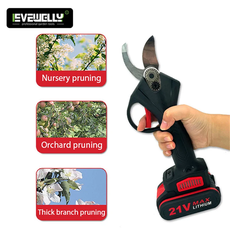 Combination gardening tools kit cordless electric pruning shears 4 speed 4 inch lithium chainsaw power pruner tool set