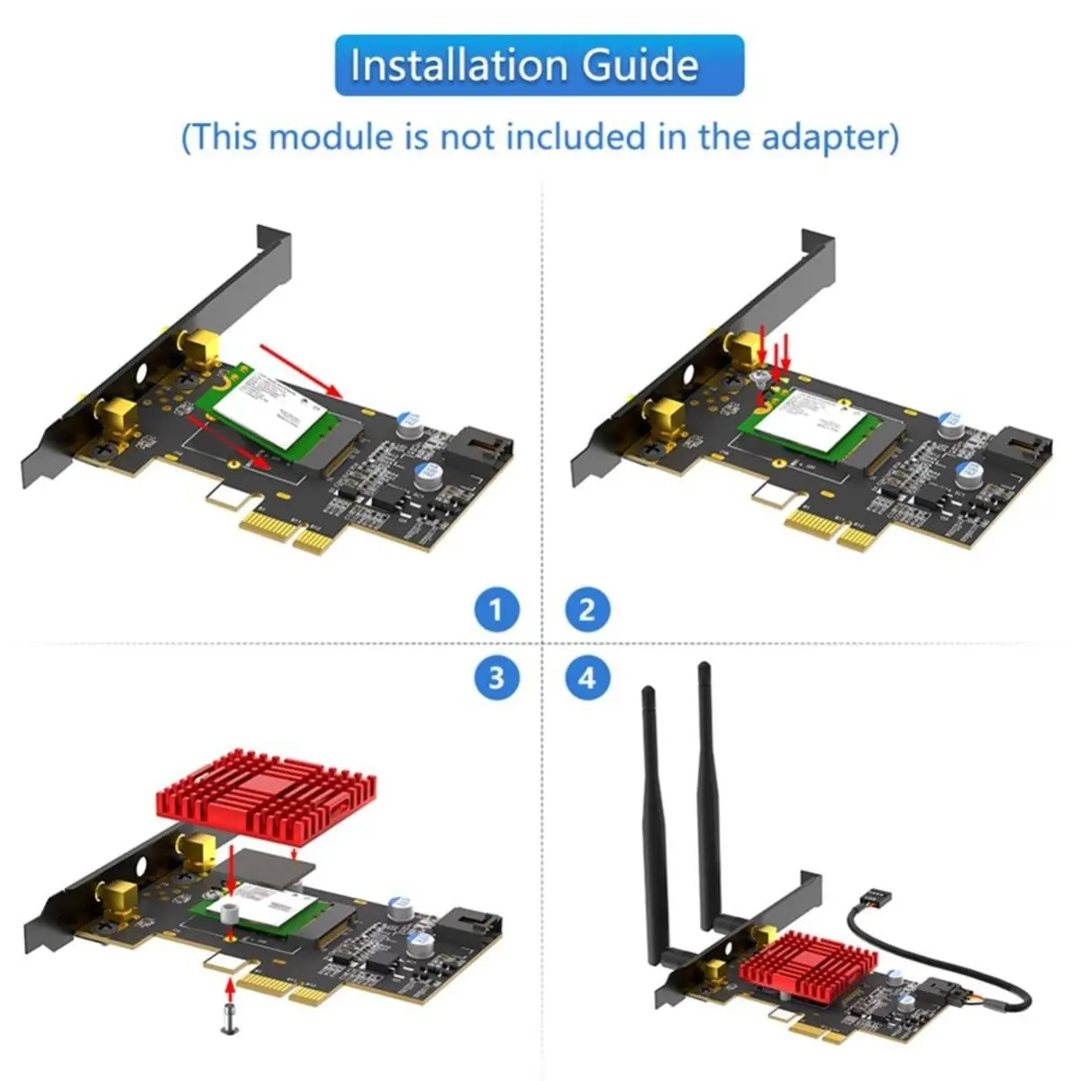 NEW FACTORY~PCIe X1 to M.2 WiFi Bluetooth Adapter with Heatsink Supports A+E Key M.2 Modules,Dual Band 2.4GHz/5GHz Desktop Wirel
