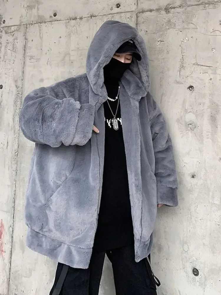 Gmiixder Streetwear Padded Jacket For Men Thickened Lamb Rabbit Wool Coat Winter Fashion Lovers Gothic Harajuku Fake Fur