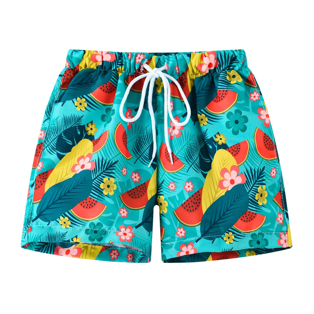 Kids Boy Swim Shorts Pull-on Summer Graphic Shorts Little Boys Beach Short Pants Drawstring Knee Length Bathing Shorts