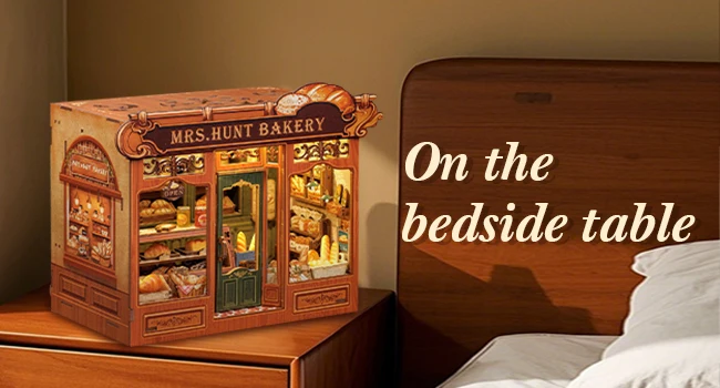 Original CUTEBEE 216pcs Mrs.Hunt Bakery Book Nook Kit DIY Miniature House Bakery Dessert Shop Dollhouse Booknook for Adults Tiny House Bookshelf Decor 3D Wooden Puzzle DIY Craft Gifts for Family Friends book nook para montar gifts for books fans