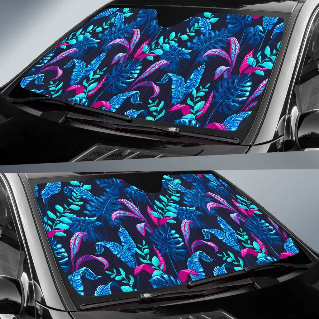 Turquoise Hawaii Tropical Pattern Print Car Sun Shade