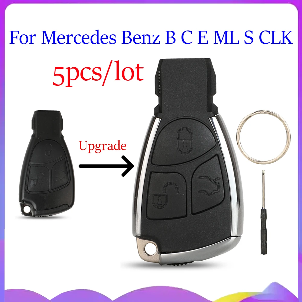 jingyuqin New 5pcs Upgrade Car Key Shell For Mercedes Benz B C E ML S CLK CL Chrome Style 3 Button Remote Case Cover