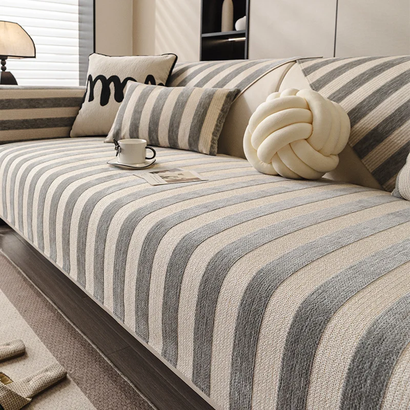 Sofa Cover Striped Pattern One Piece Fixed Anti Slip Soft Comfortable All Season Universal Simple Home Living Room Decoration