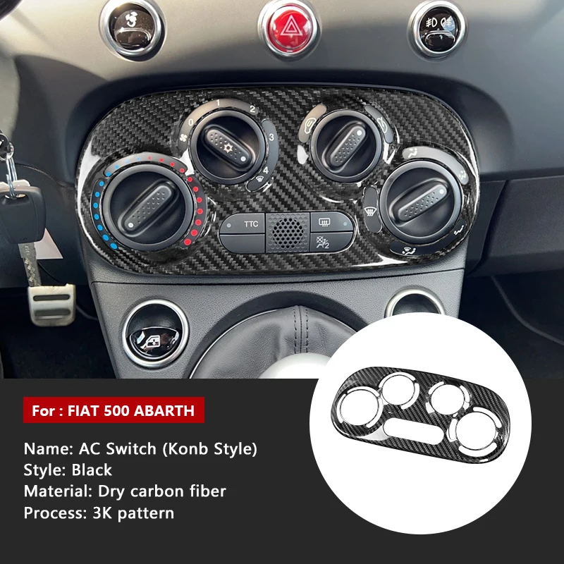 Autocollant en Fiber de carbone véritable sec, pour Abarth 595 2012-2024 Fiat 500 2008-2024 LHD RHD, contrôle manuel du bouton Central AC du climat de la voiture