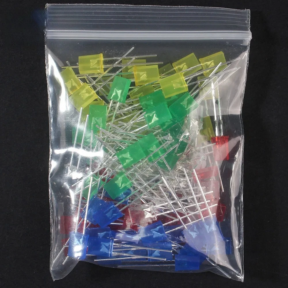 100PCS 2x5x7mm Square LED Diode Kit Red/Yellow/Green/Blue/White 5 Colors Light-emitting 2*5*7mm Diode Kit for DIY Electronic