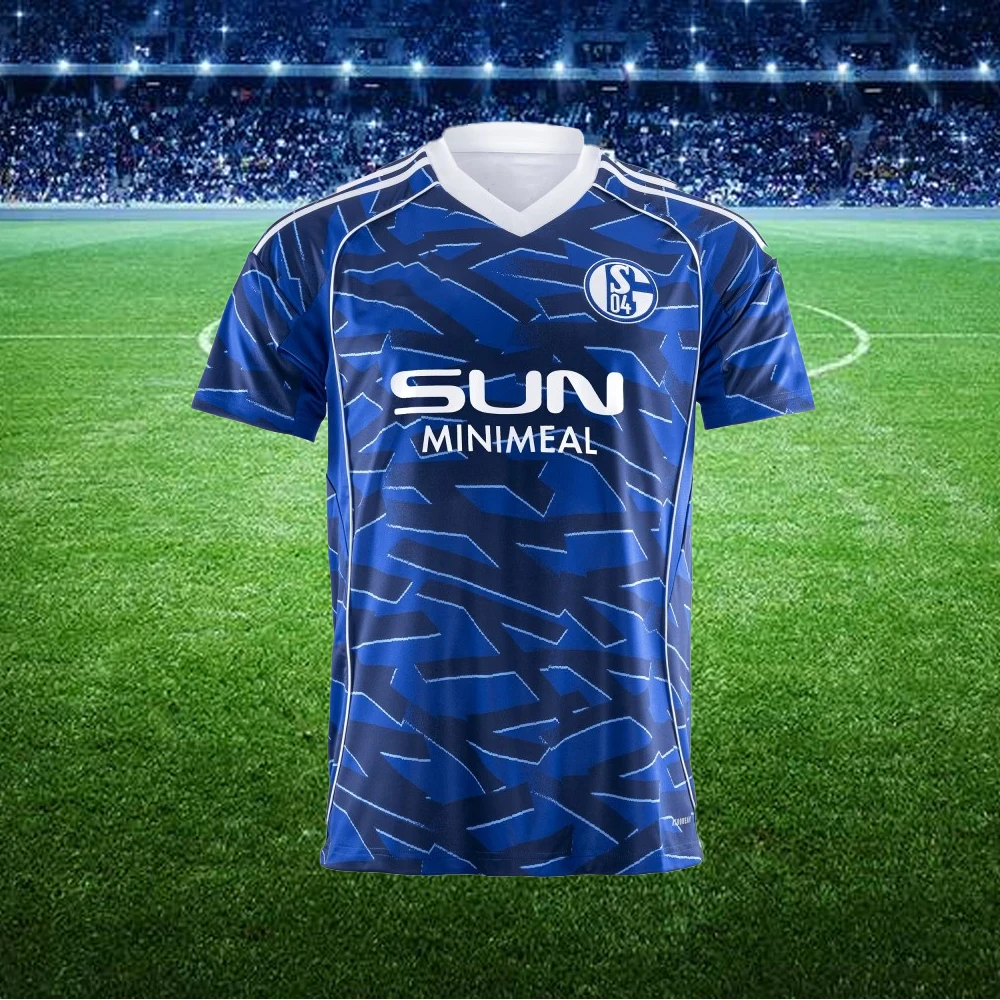 25-26 Mens Schalke 04 camiseta de fútbol local ropa deportiva de verano uniforme de fútbol de entrenamiento de gran tamaño camiseta Unisex transpirable fresca