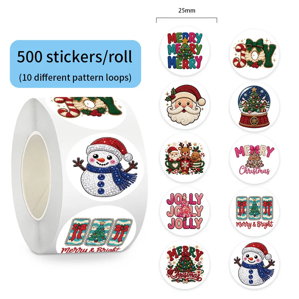 500pcs/Roll Christmas Festival Cartoon Sticker DIY Skateboard Laptop Guitar Phone Seal Label Decals Decoration Stickers