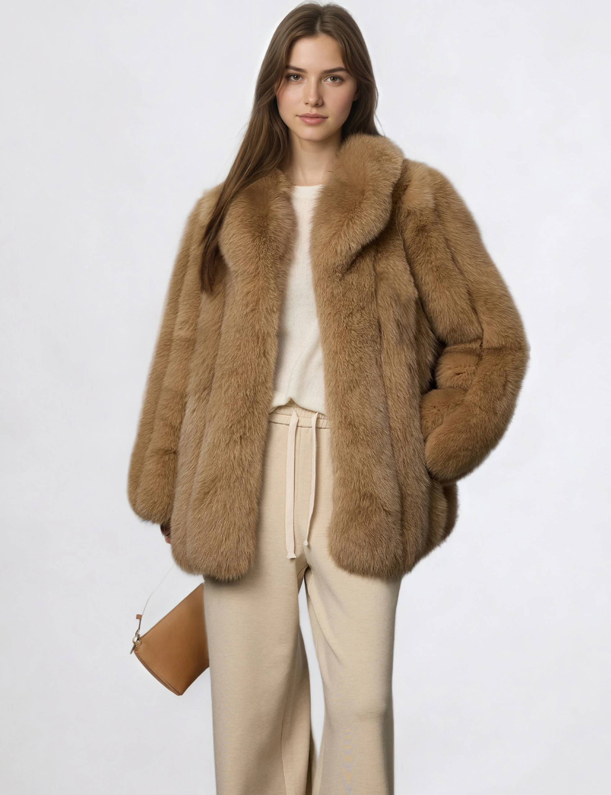 سترة جديدة لشتاء حار لعام 2025 من فرو الثعلب الحقيقي معطف نسائي من الفرو الطبيعي بأكمام طويلة معطف خارجي ملابس خروج عصرية