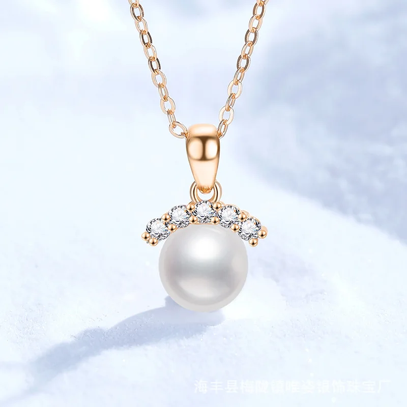 

Платиновое золотое ожерелье PT95018 карат, ожерелье с муассанитом, сильный свет, пресноводный жемчуг, круглая подвеска с короной для ресниц, ожерелье