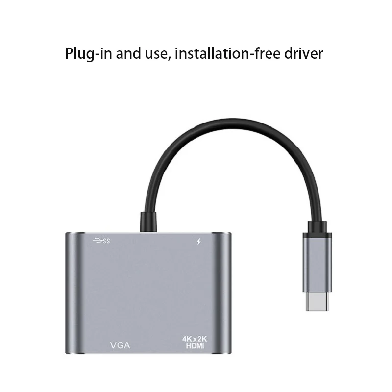 USB C to HDMI VGA Adapter for Dual Monitor, 4 in 1 USB C Hub with 4K HDMI, 1080P VGA, USB 3.0 5Gbps,  for MacBook Air/Proetc
