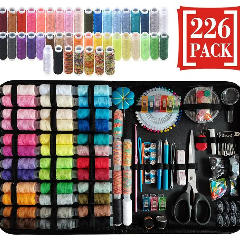 226 PCs Adult Color Sewing Kit Sewing Supplies and Accessories Portable Sewing Thread Needle Kit Beginner Travel Sewing Kit Scis