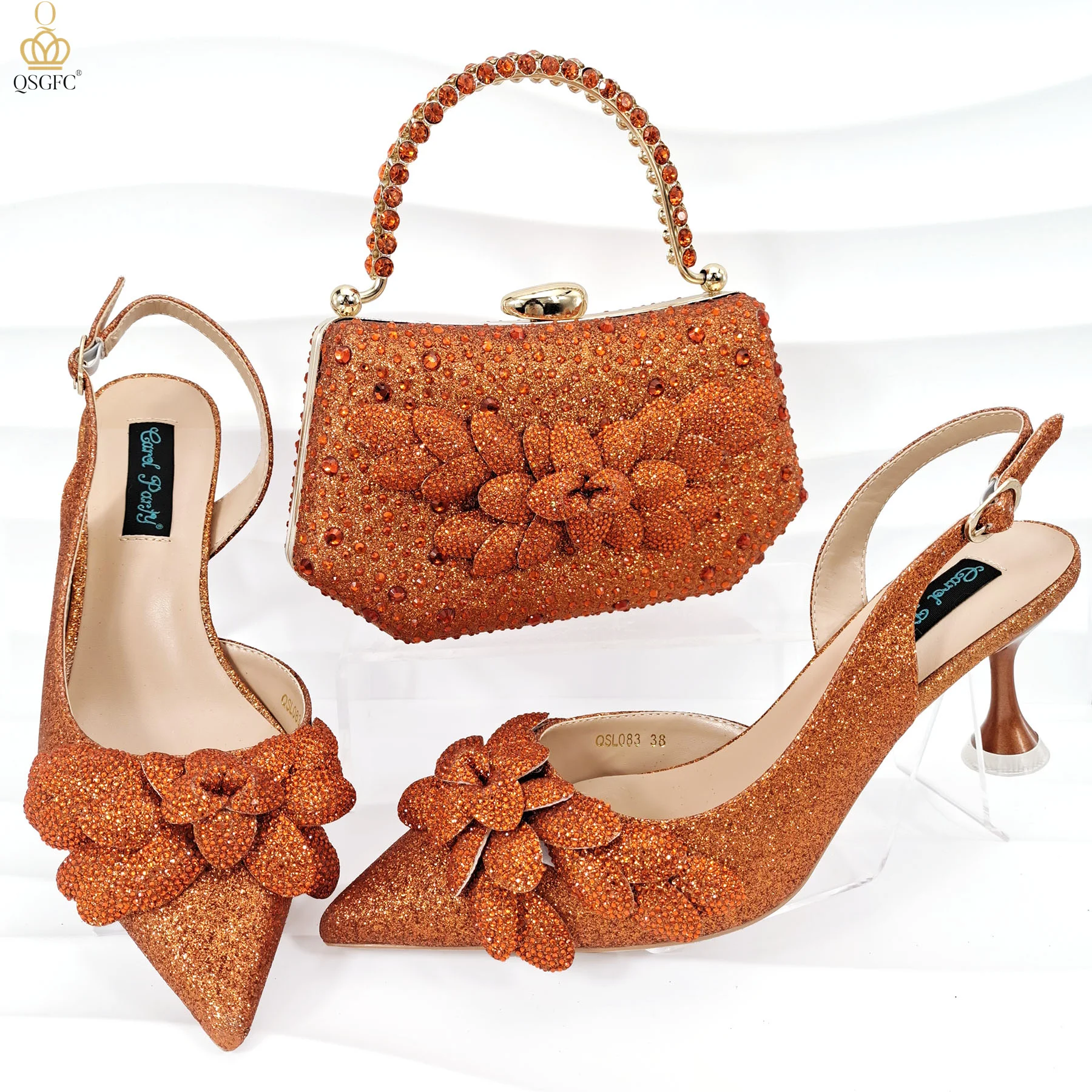 Handmade flowers Nigerian Lades Shoes and Handbags Crystal Decoration Grace Party Wedding or African Friends Gathering