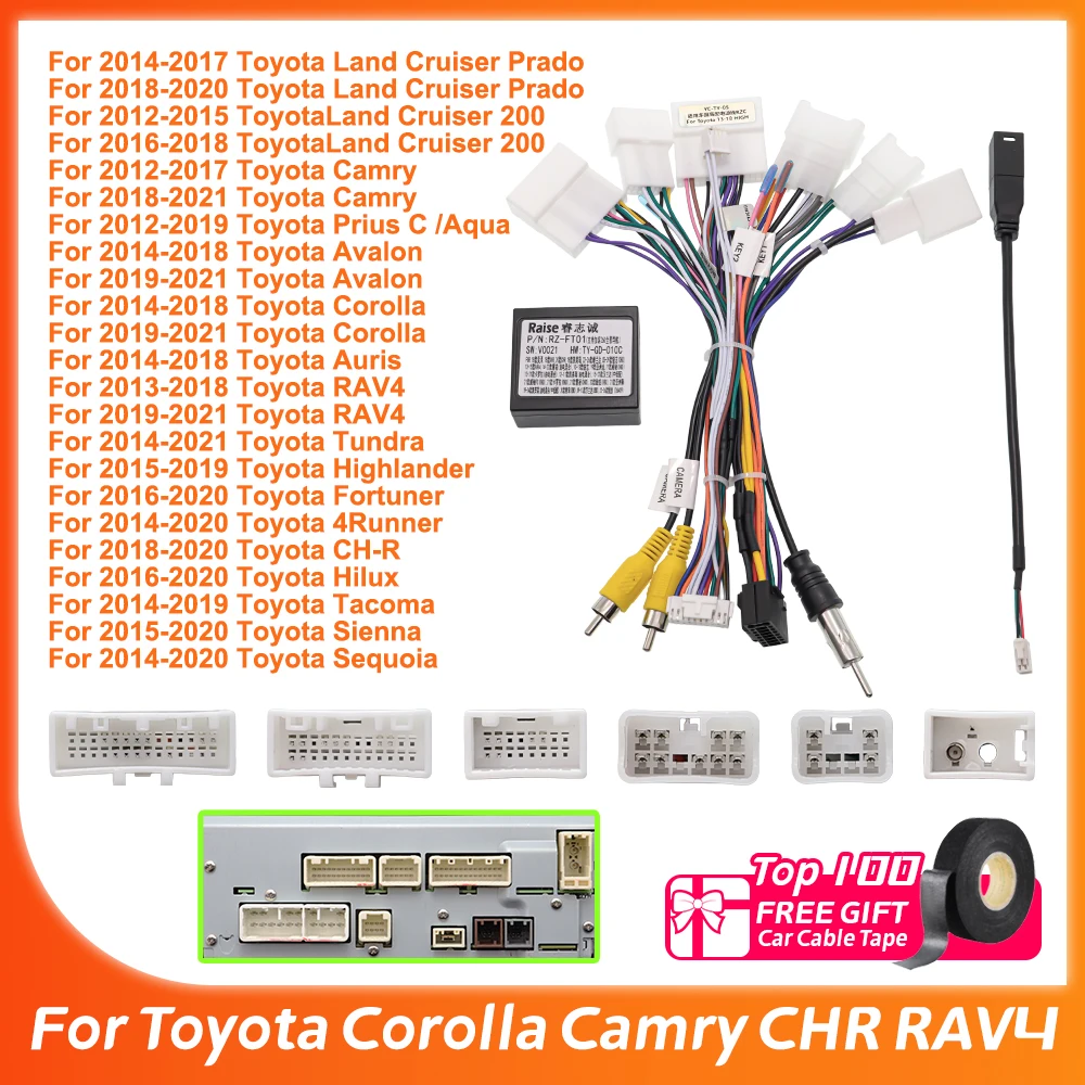 Decodificador Canbus FT-RZ-01, Cabo de Alimentação para Rádio de Carro Android 2 Din para Toyota Corolla, Camry, CHR, RAV4, Spade, Yaris, Prius