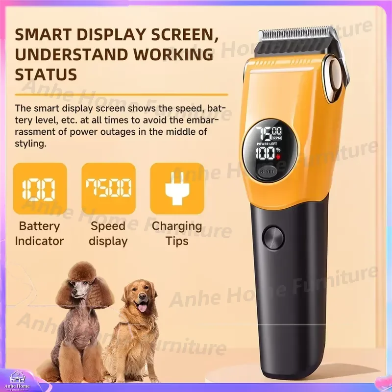 Professional Cordless Dog Hair Trimmer Low Noise USB Rechargeable Pet Grooming Clippers High Power Shaver for Dogs